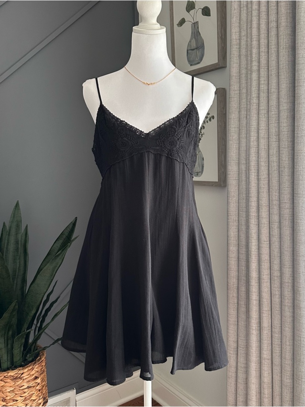 Zara Black Smocked-Waist Slip Dress